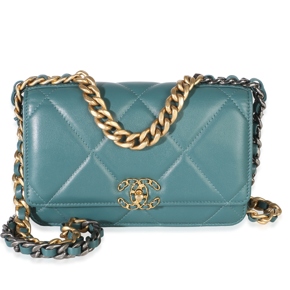 Chanel Dark Green Quilted Lambskin Chanel 19 Wallet On Chain